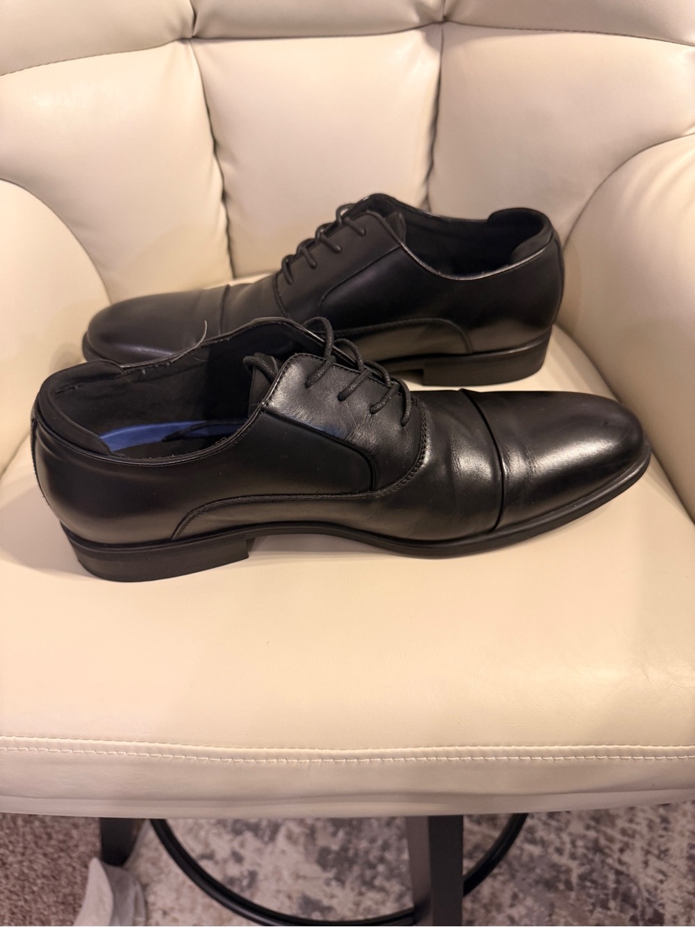 Kenneth Cole Black Leather Cap-Toe Oxfords